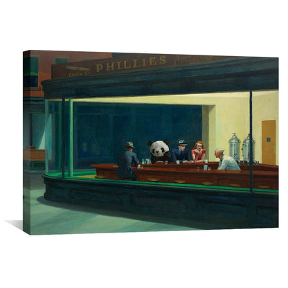 Panda in Urban Bar Scene - Colorful Oil Painting for Modern Home Décor