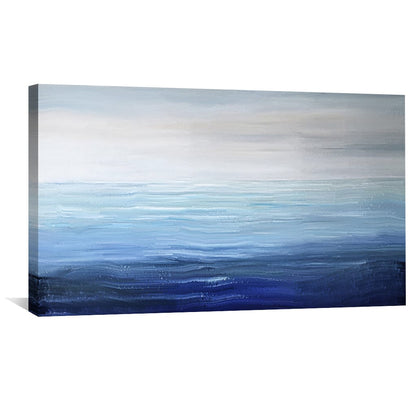 Serene Ocean Horizons Blue Abstract Oil Painting for Modern Home Decor