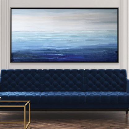 Serene Ocean Horizons Blue Abstract Oil Painting for Modern Home Decor