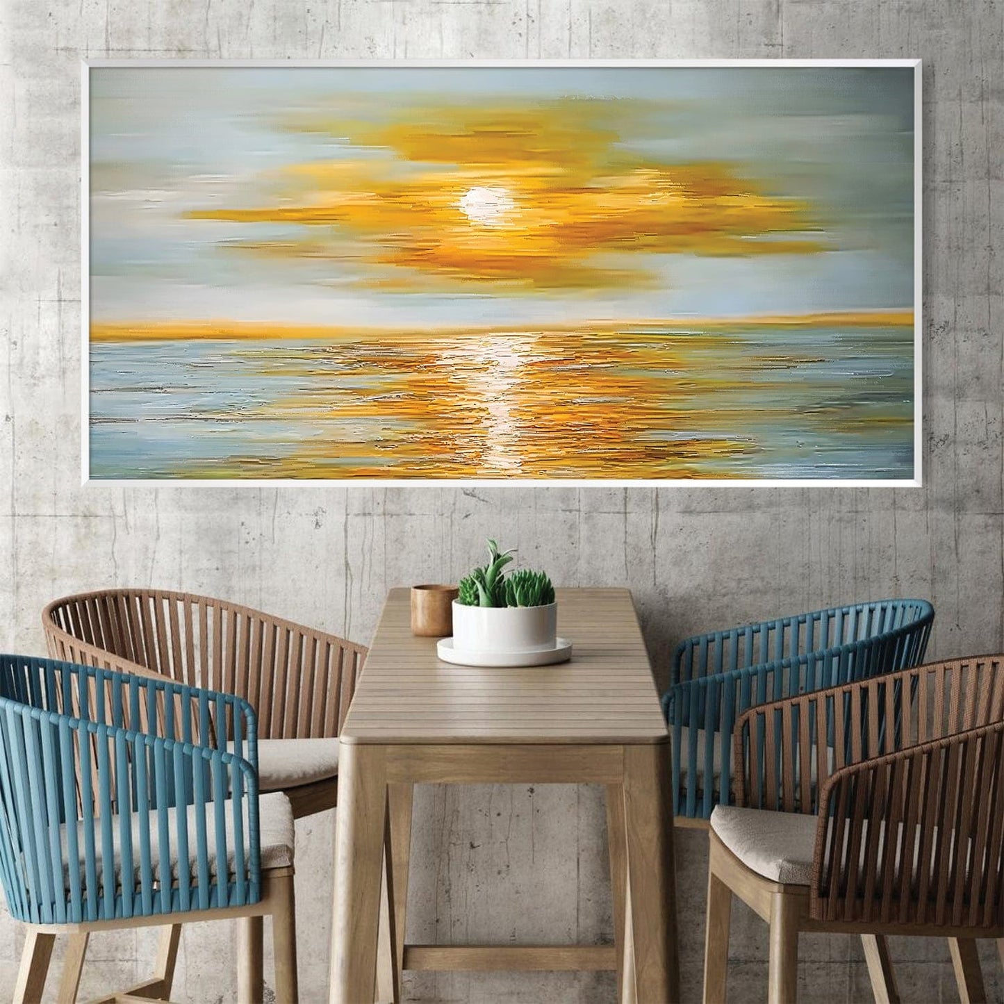 Sunset Over Ocean Waves - Vibrant Coastal Oil Painting for Home D√©cor