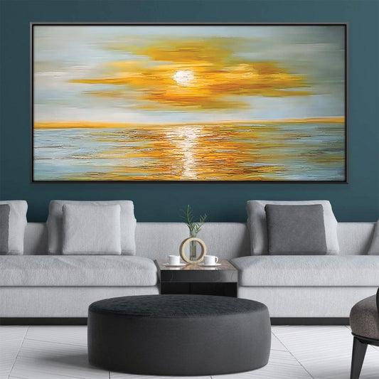 Sunset Over Ocean Waves - Vibrant Coastal Oil Painting for Home D√©cor