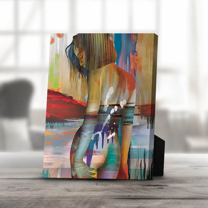 Serene Abstract Woman Against Colorful Horizon - Modern Oil Painting