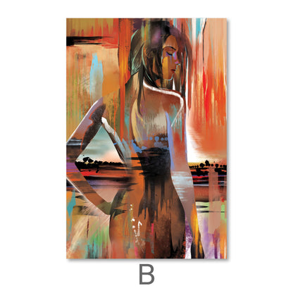 Abstract Horizon Woman Oil Painting for Modern Home Decor