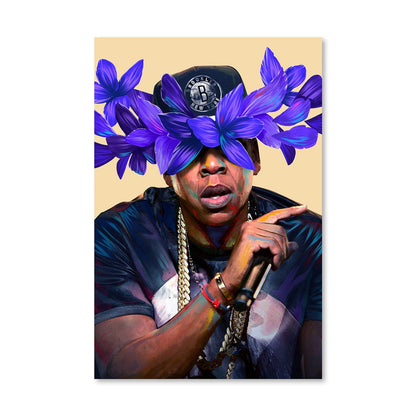 Vibrant Floral Portrait of a Bold Music Icon on Canvas