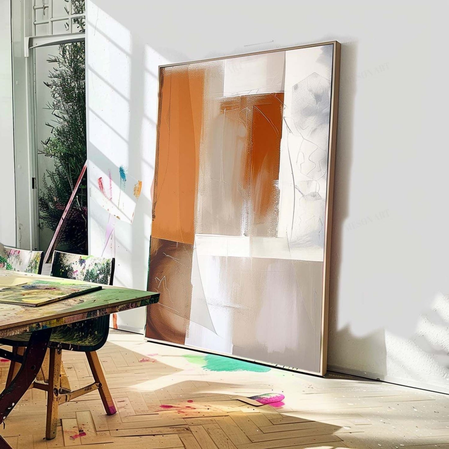 Abstract Minimalist Oil Painting in Earthy Tones for Modern Art Lovers