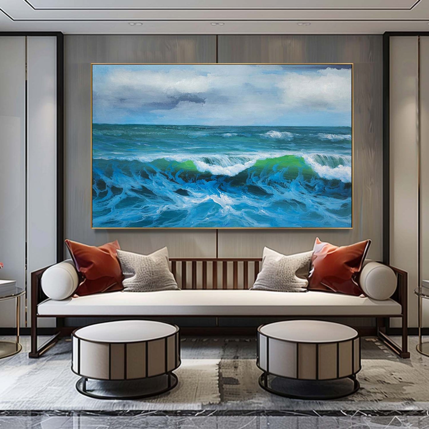 Stunning Hyperrealistic Ocean Waves Oil Painting for Coastal Home Decor