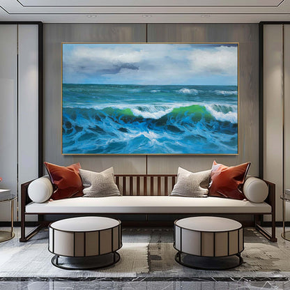 Stunning Hyperrealistic Ocean Waves Oil Painting for Coastal Home Decor
