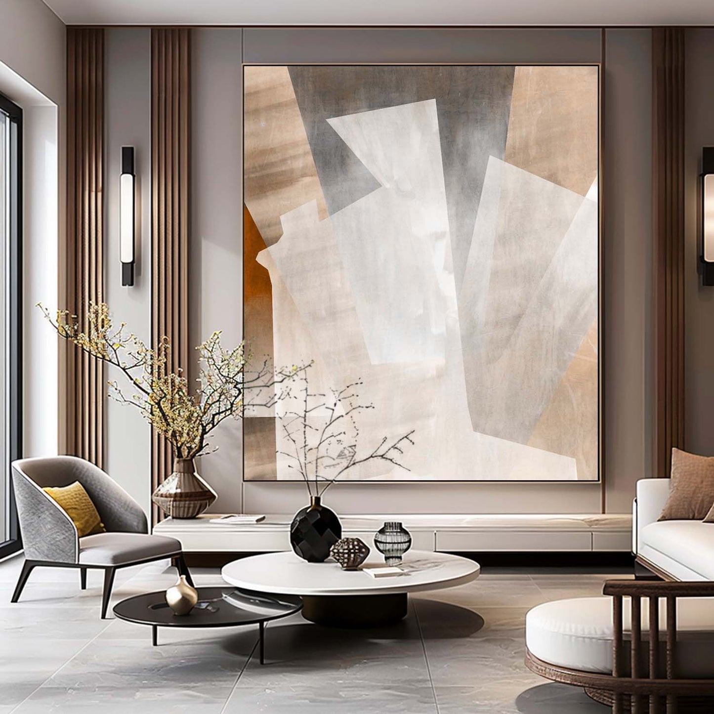 Abstract Minimalist Oil Painting in Soft Earthy Tones for Modern Decor