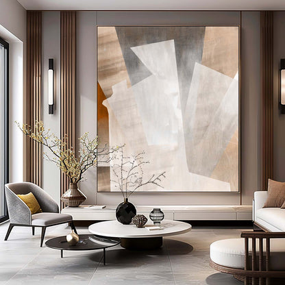 Abstract Minimalist Oil Painting in Soft Earthy Tones for Modern Decor