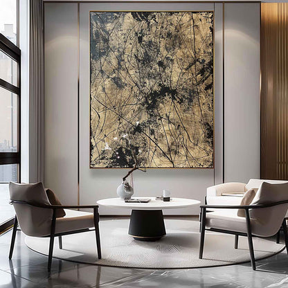 Bold Black and Gold Abstract Oil Painting for Modern Home Decor