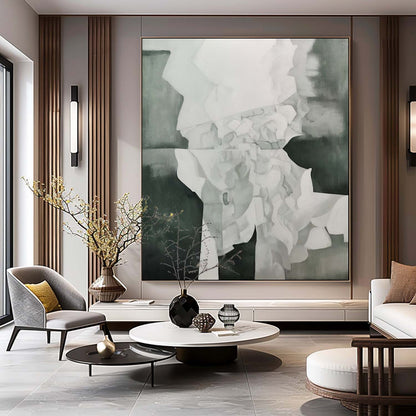 Abstract Gray and White Oil Painting for Modern Minimalist Home Decor