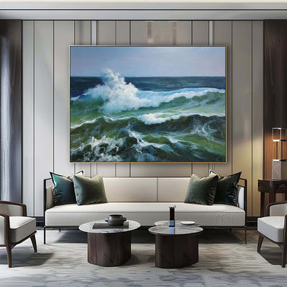 Vivid Ocean Waves: Hyperrealistic Oil Painting for Coastal Decor