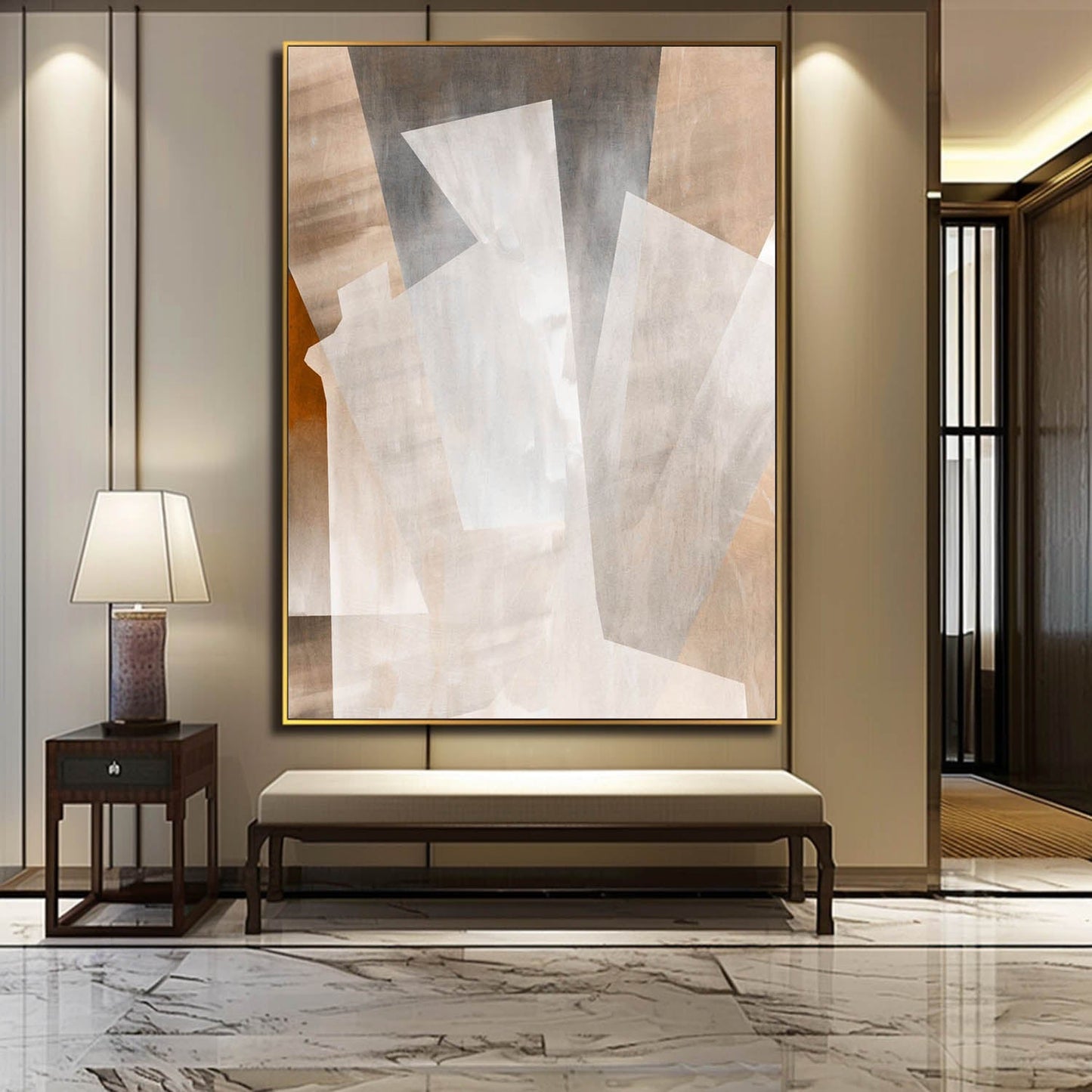 Abstract Minimalist Oil Painting in Soft Earthy Tones for Modern Decor