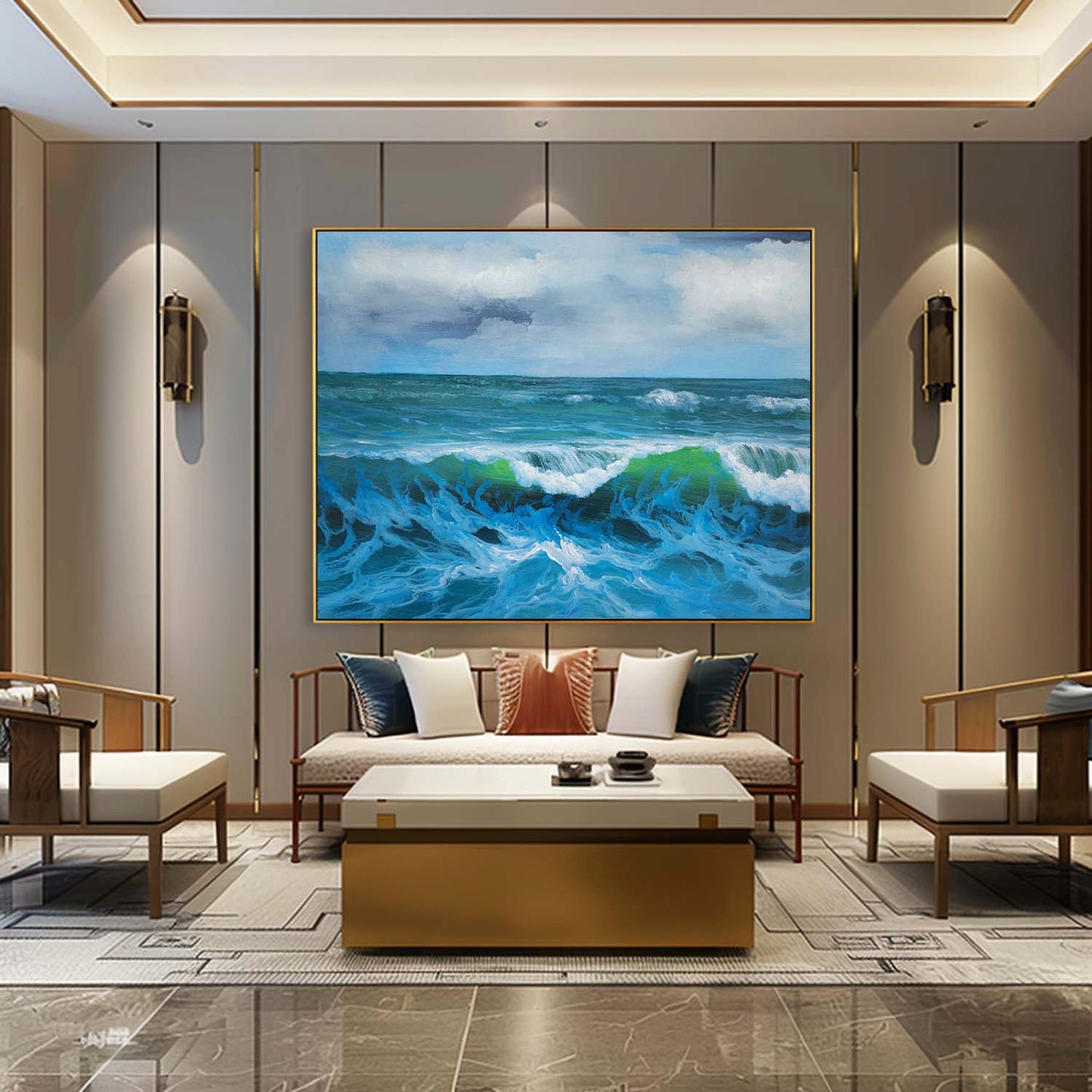 Stunning Hyperrealistic Ocean Waves Oil Painting for Coastal Home Decor
