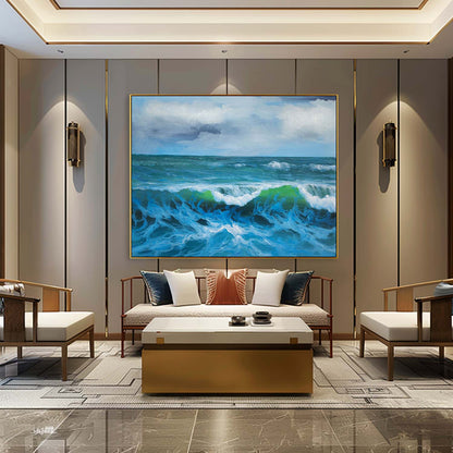 Stunning Hyperrealistic Ocean Waves Oil Painting for Coastal Home Decor