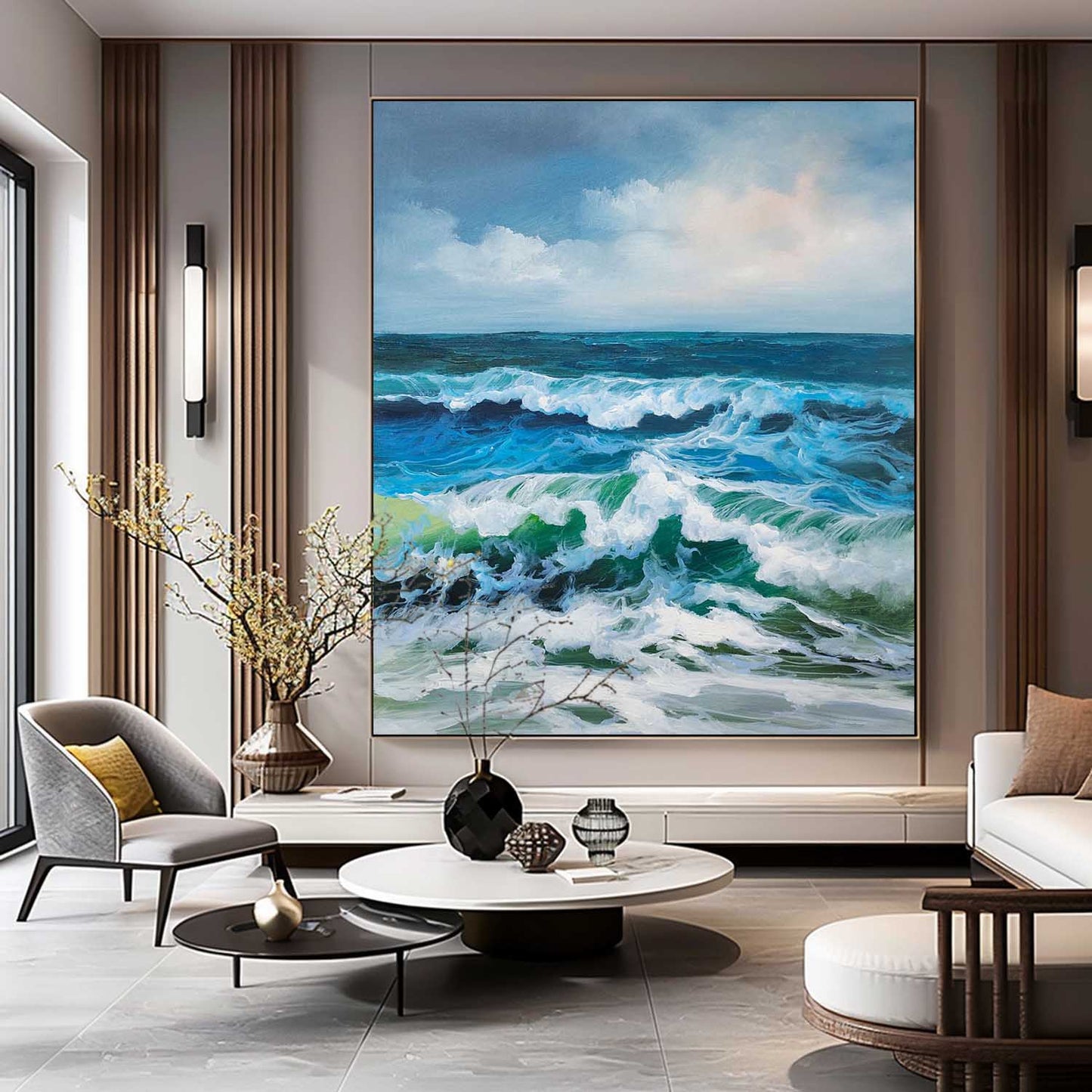 Stunning Ocean Waves Hyperrealism Oil Painting for Coastal Decor