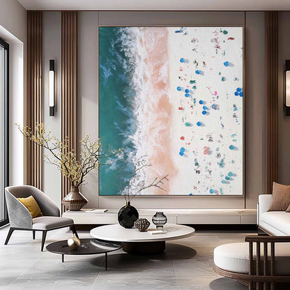 Vibrant Beach Waves Oil Painting with Textured Sand and Bright Colorful Details