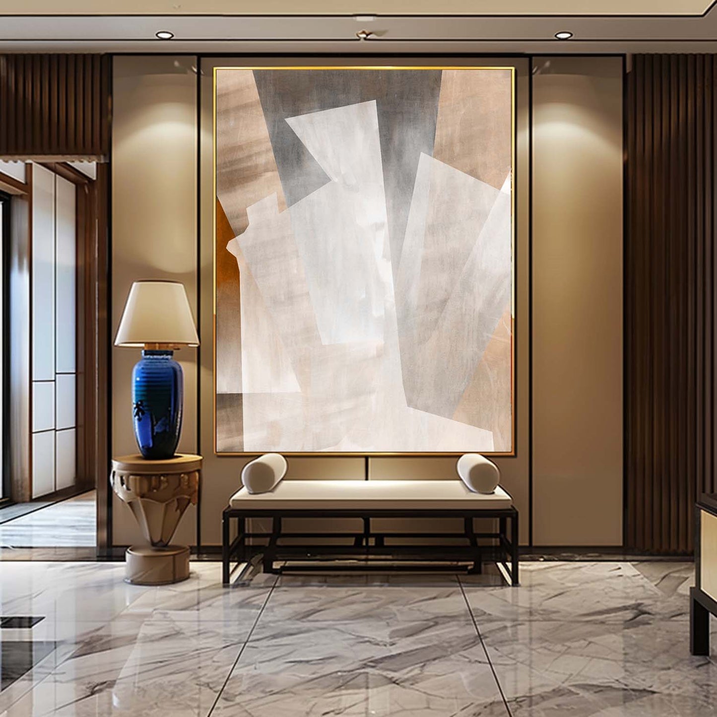 Abstract Minimalist Oil Painting in Soft Earthy Tones for Modern Decor
