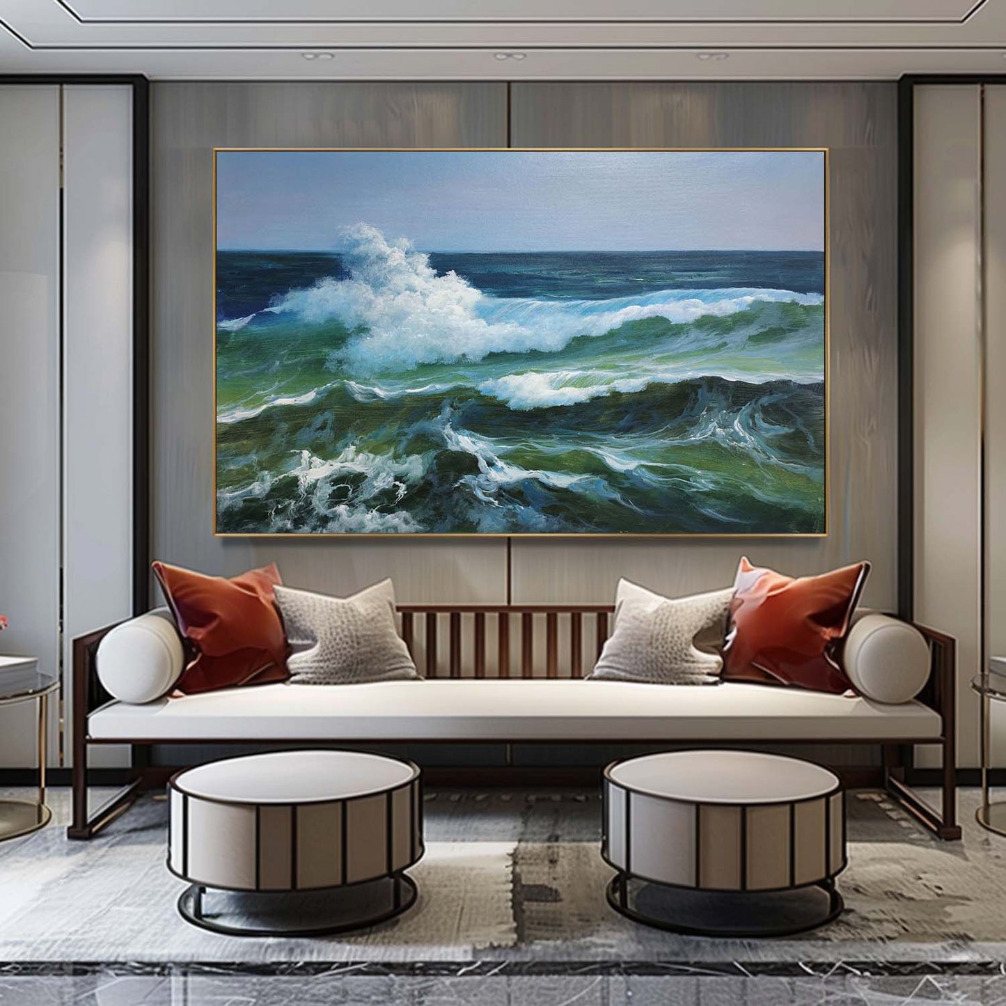 Vivid Ocean Waves: Hyperrealistic Oil Painting for Coastal Decor