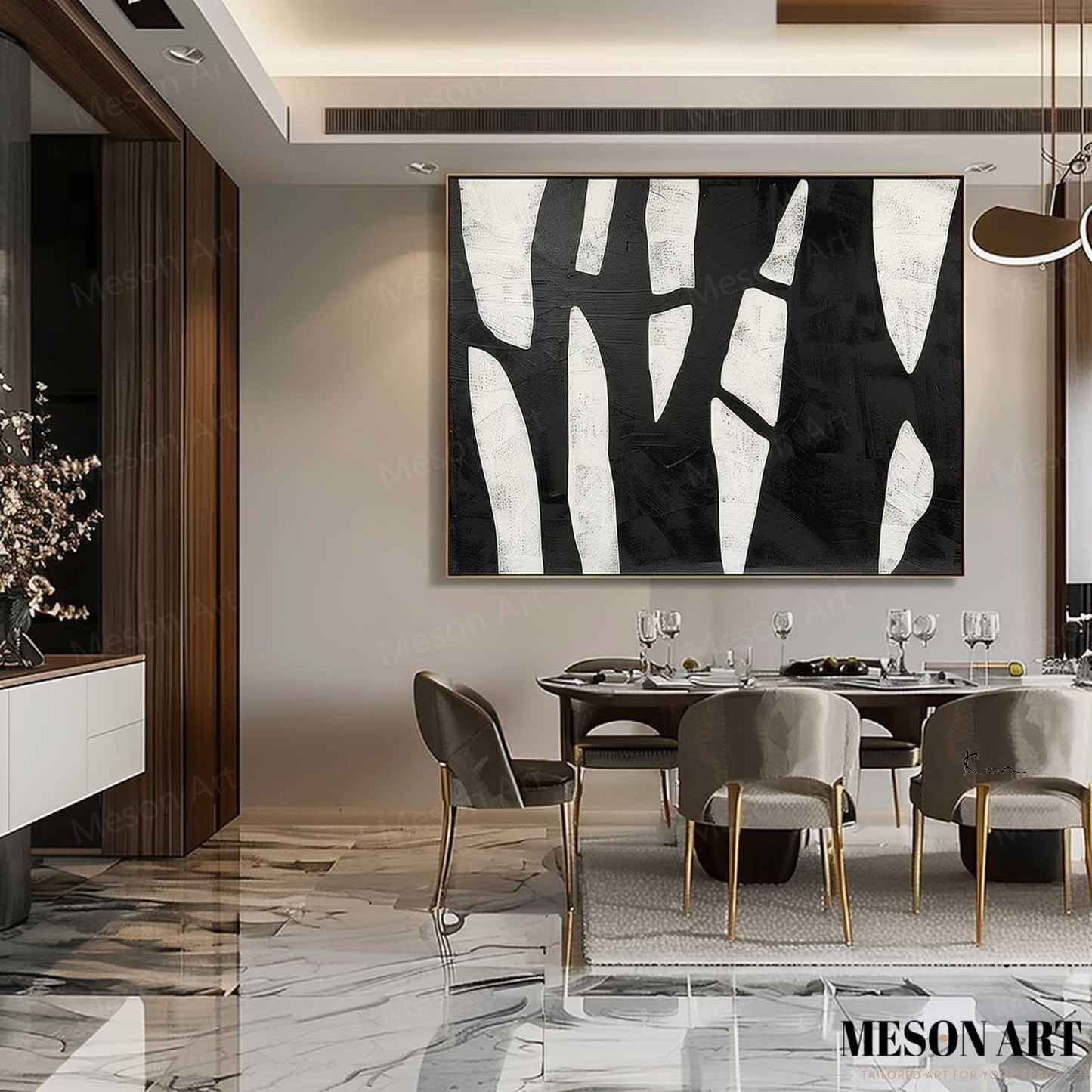 Black and White Contemporary Minimalist Oil Painting for Modern Home Decor