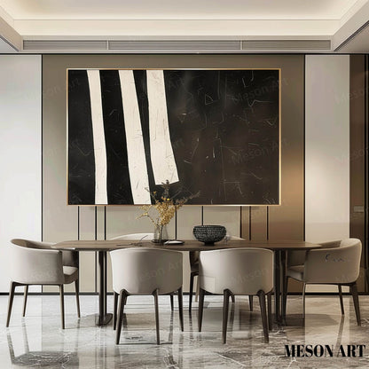 Elegant Black and White Minimalist Oil Painting for Modern Home Decor