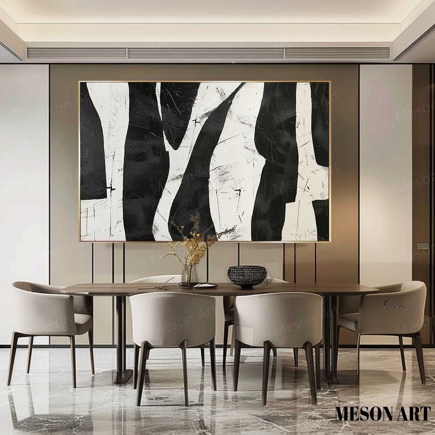 Abstract Black and White Minimalist Oil Painting for Modern Home Decor