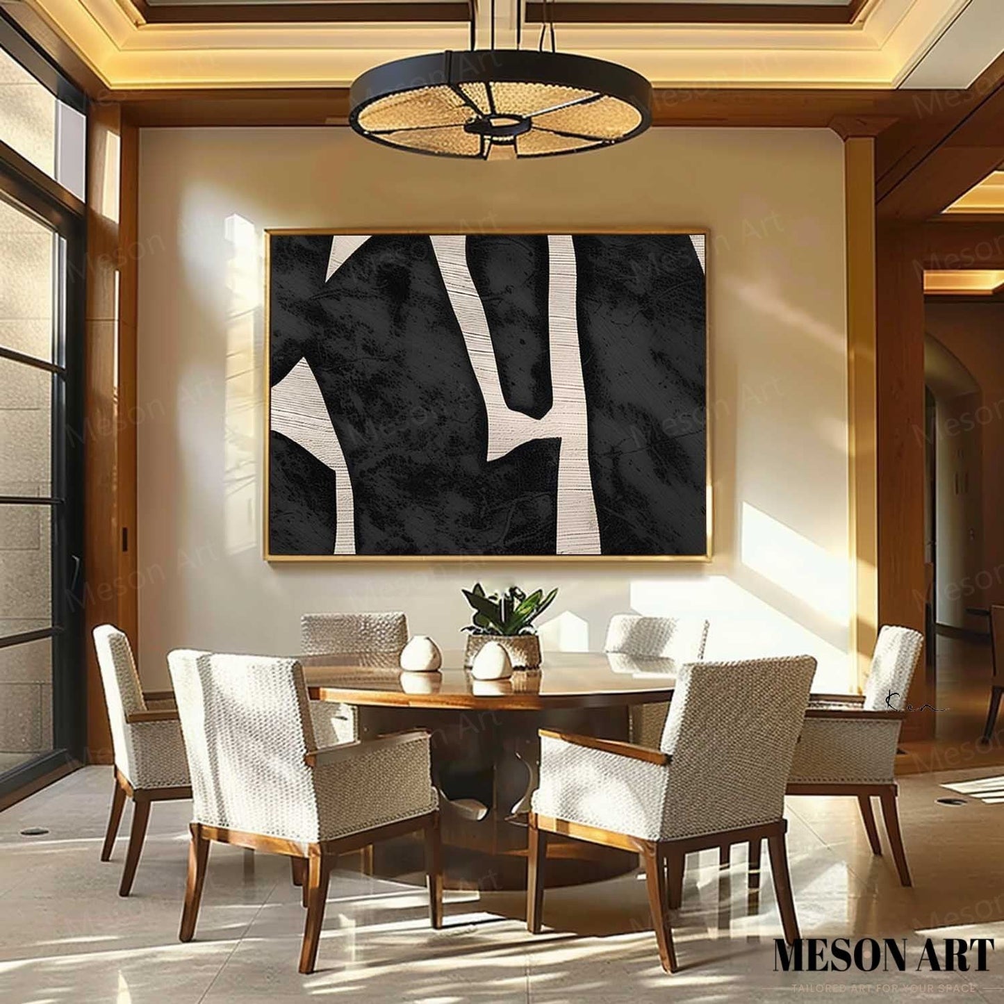 Abstract Black and White Minimalist Oil Painting for Modern Home Decor