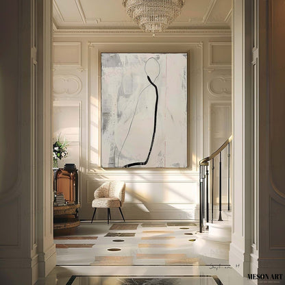 Elegant Minimalist Oil Painting with Abstract Figure for Modern Decor