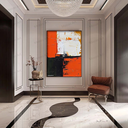 Abstract Orange and Black Oil Painting for Modern Home Decor