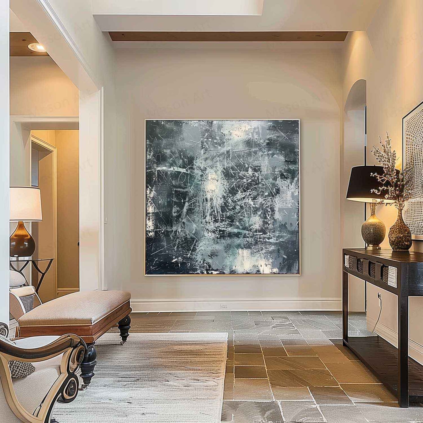 Contemporary Abstract Oil Painting with Textured Layers and Dynamic Brushstrokes