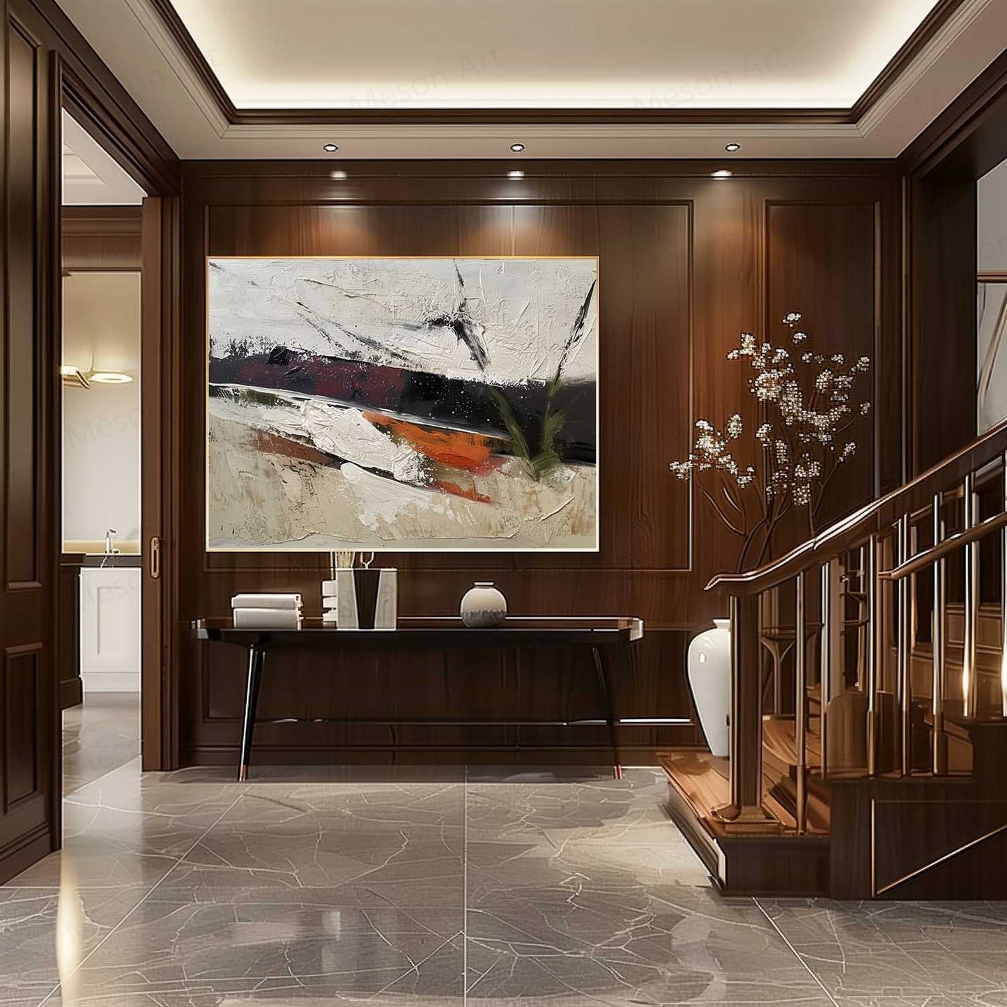 Abstract Wabi-Sabi Landscape Oil Painting for Modern Home Decor