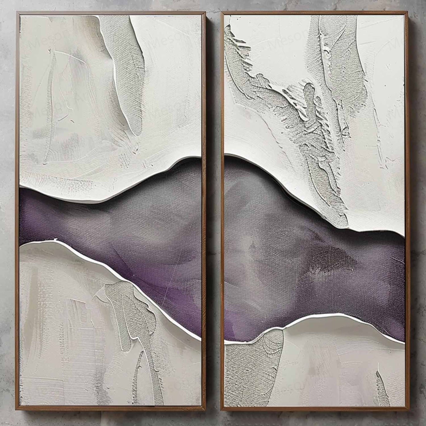 Abstract Purple and White Panoramic Oil Painting Two-Piece Set for Modern Decor
