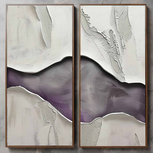 Abstract Purple and White Panoramic Oil Painting Two-Piece Set for Modern Decor