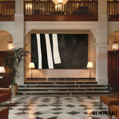 Elegant Black and White Minimalist Oil Painting for Modern Home Decor