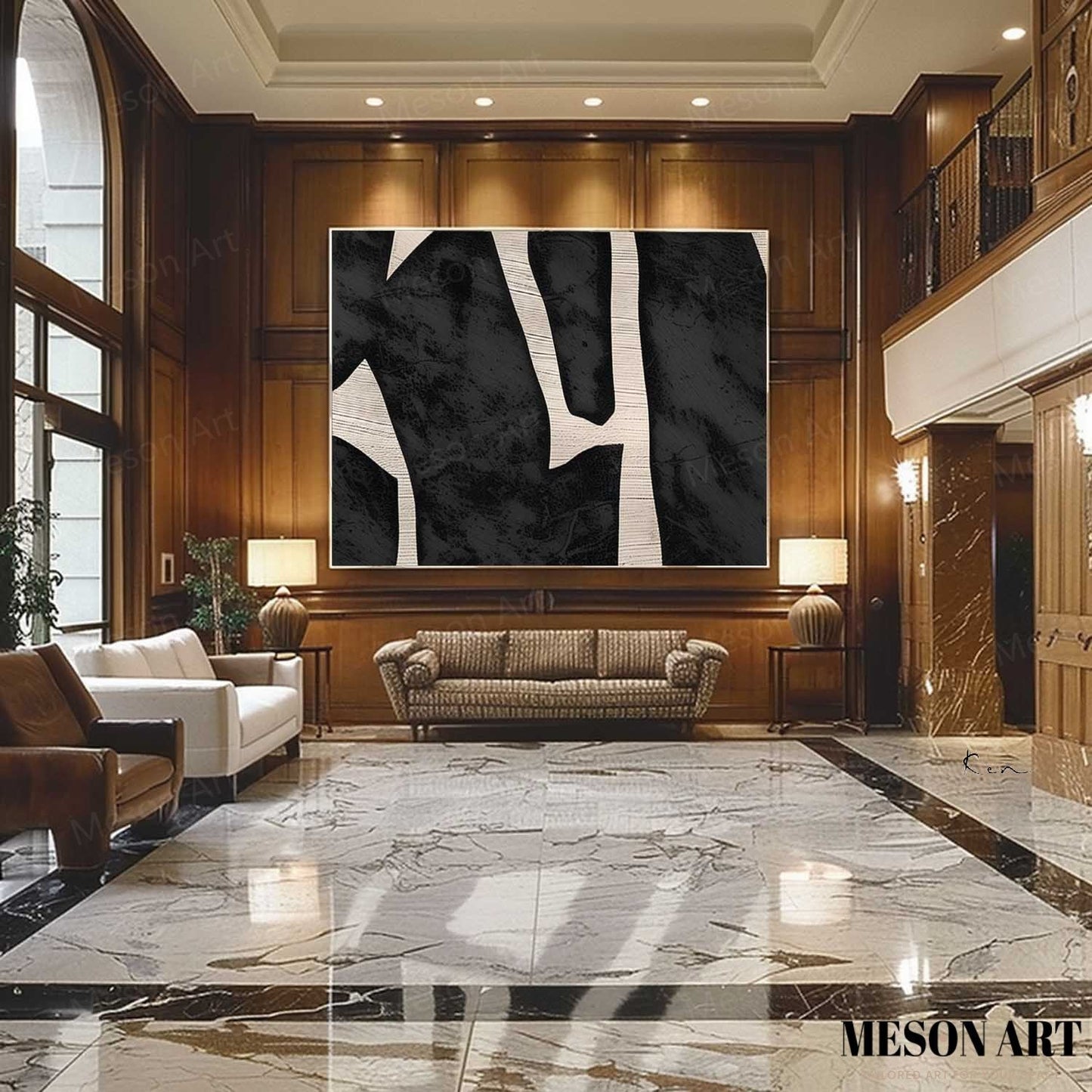 Abstract Black and White Minimalist Oil Painting for Modern Home Decor