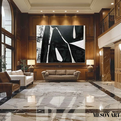 Modern Black and White Minimalist Oil Painting for Contemporary Spaces