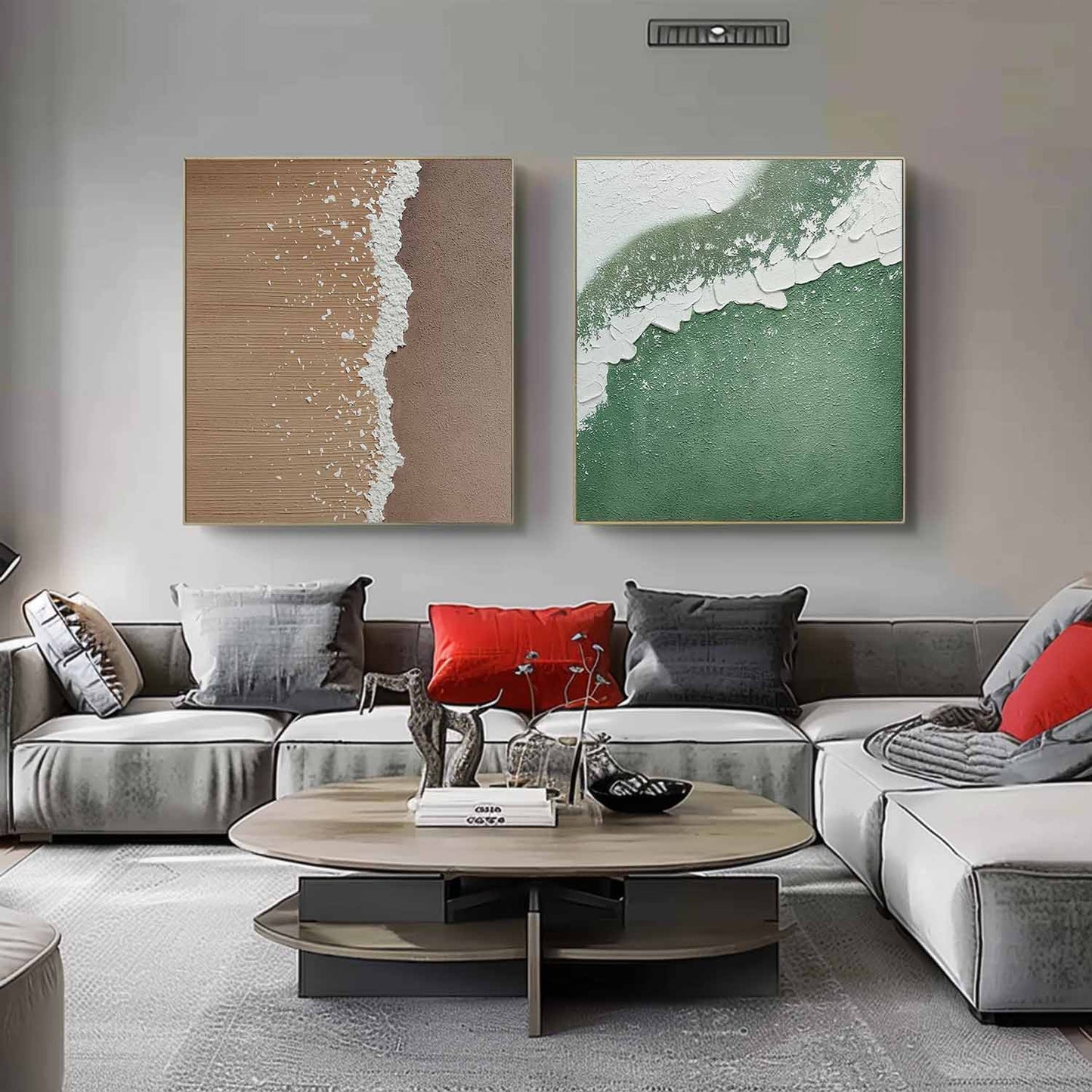 Serene Abstract Ocean-Inspired Oil Painting Pair for Modern Home Decor