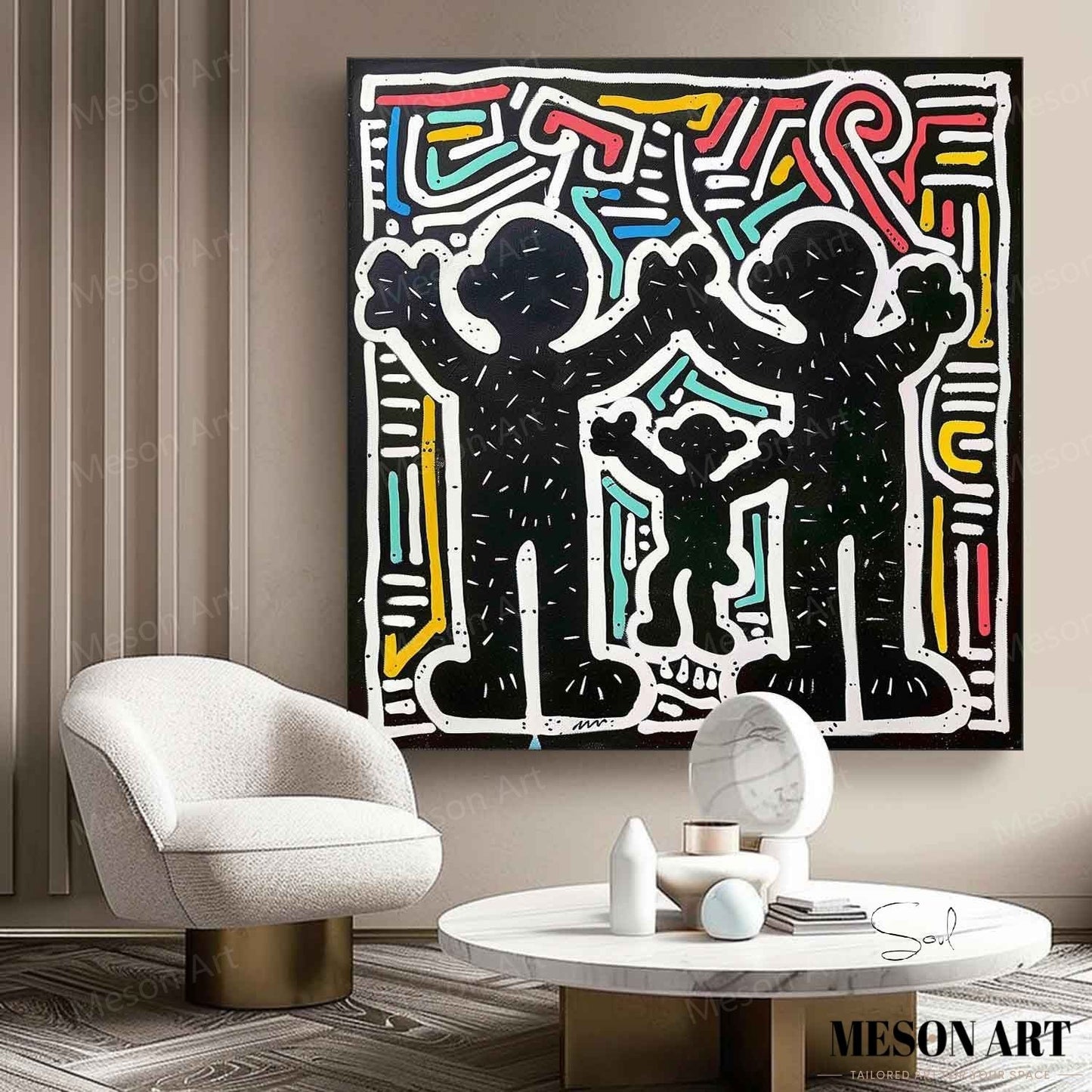 Vibrant Abstract Family Dynamics Oil Painting for Modern Decor