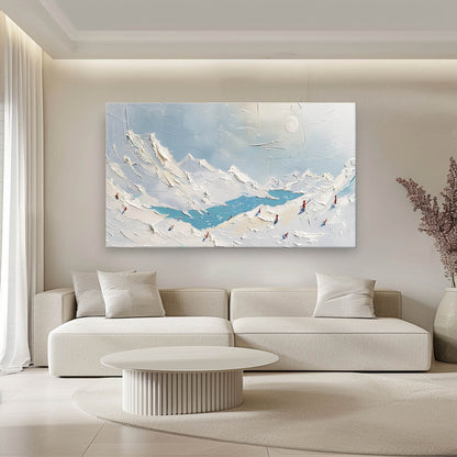 Snowy Mountain Landscape Oil Painting with Textured Plaster Finish