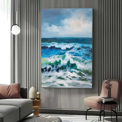 Stunning Ocean Waves Hyperrealism Oil Painting for Coastal Decor