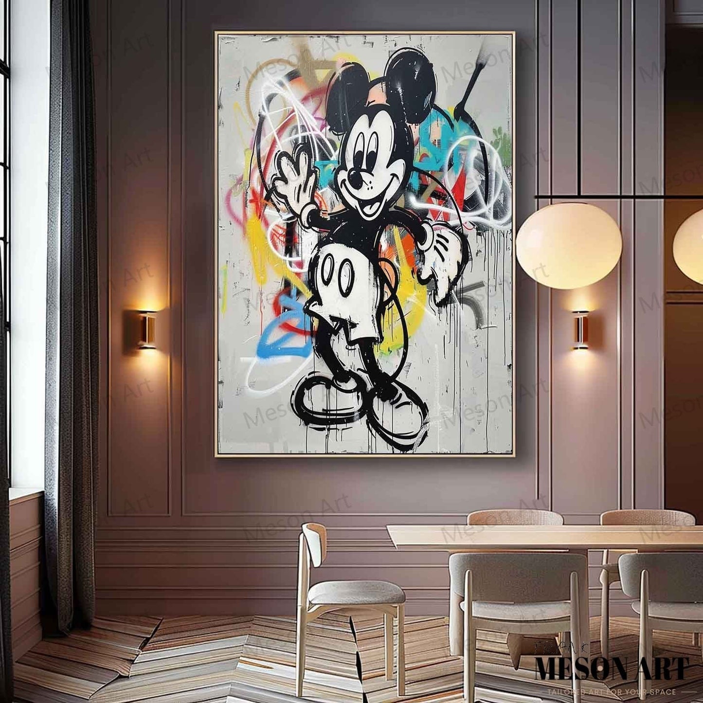 Vibrant Mickey Mouse Abstract Graffiti Oil Painting for Contemporary Home Decor