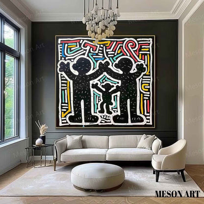 Vibrant Abstract Family Dynamics Oil Painting for Modern Decor