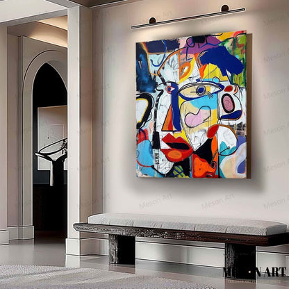 Vibrant Abstract Expressionist Face Art for Modern Home Decor