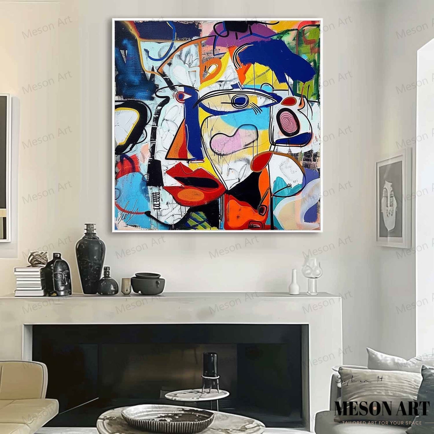 Vibrant Abstract Expressionist Face Art for Modern Home Decor