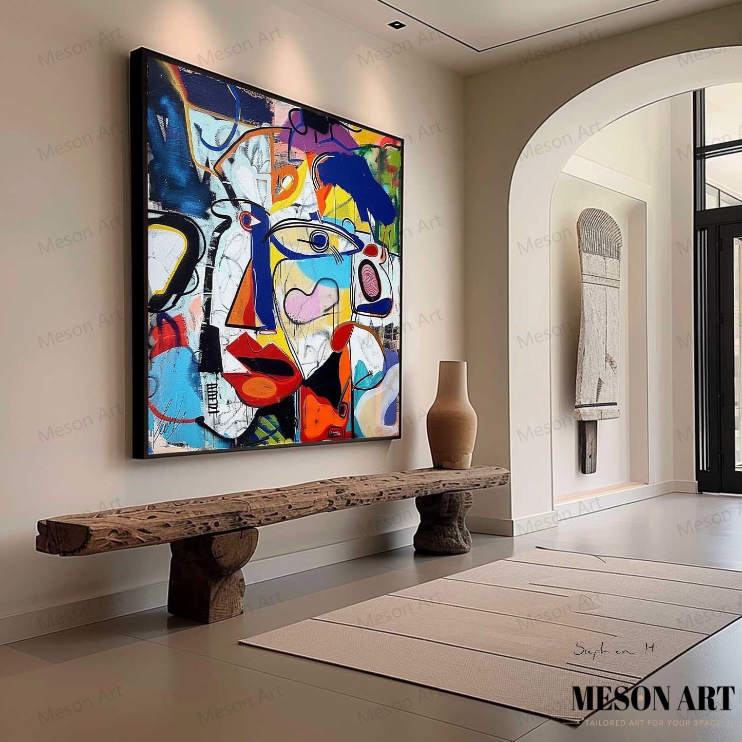 Vibrant Abstract Expressionist Face Art for Modern Home Decor