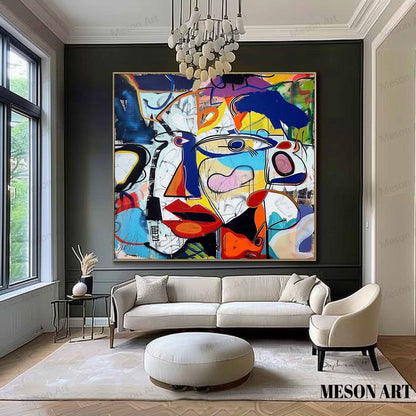 Vibrant Abstract Expressionist Face Art for Modern Home Decor