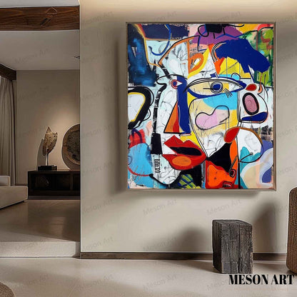 Vibrant Abstract Expressionist Face Art for Modern Home Decor