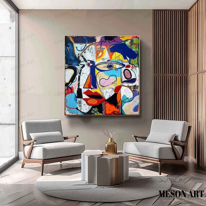 Vibrant Abstract Expressionist Face Art for Modern Home Decor