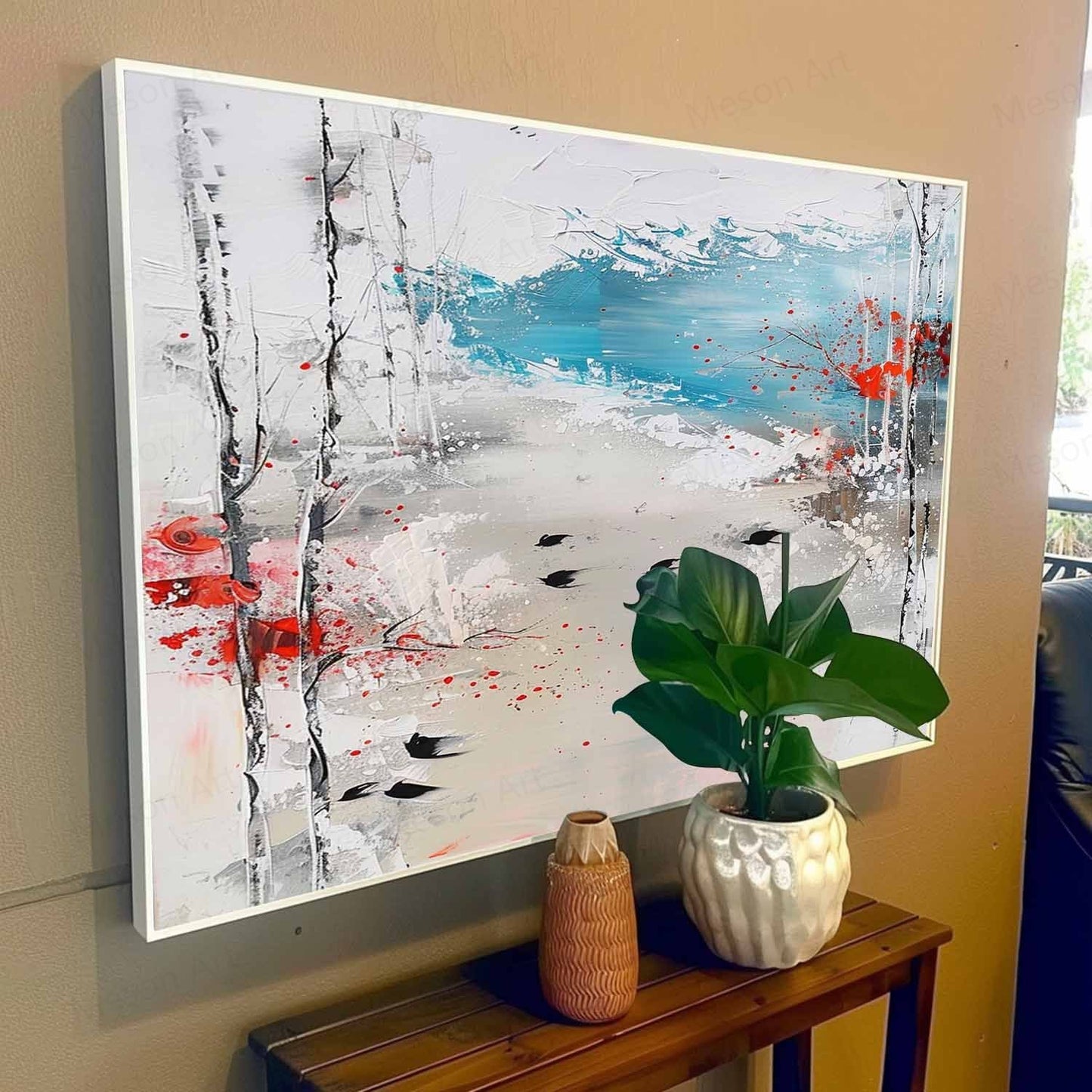 Abstract Landscape Oil Painting with Vibrant Colors and Textured Finish