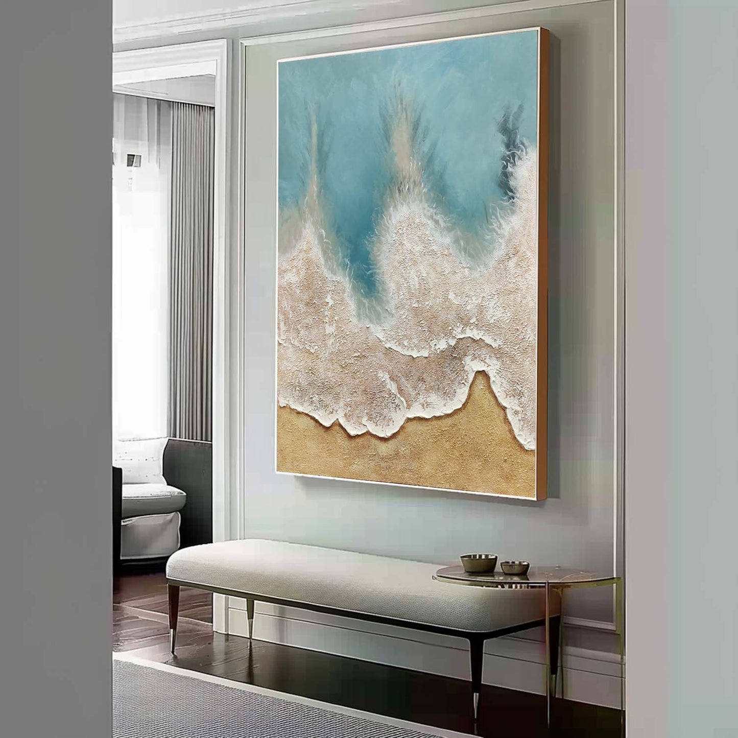 Coastal Serenity: Textured Ocean Waves Oil Painting for Home Decor